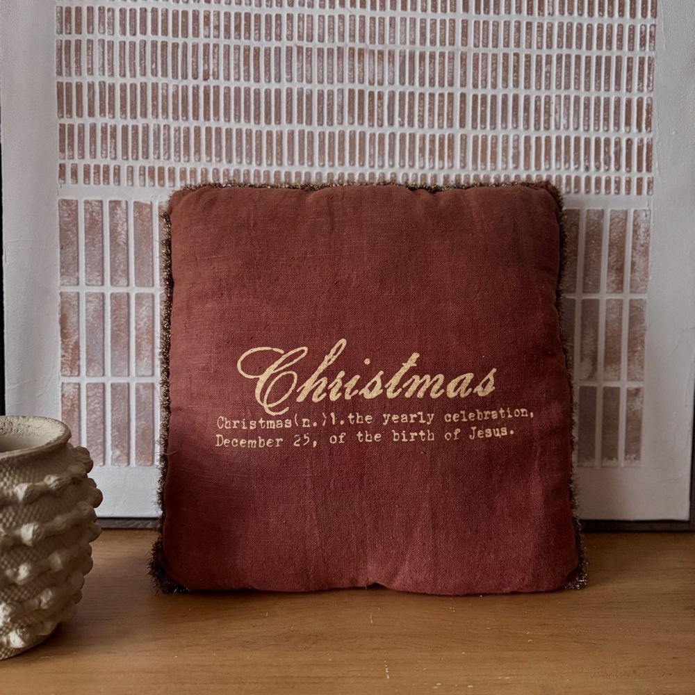 Vintage Christmas Decorative Pillow in Terracotta